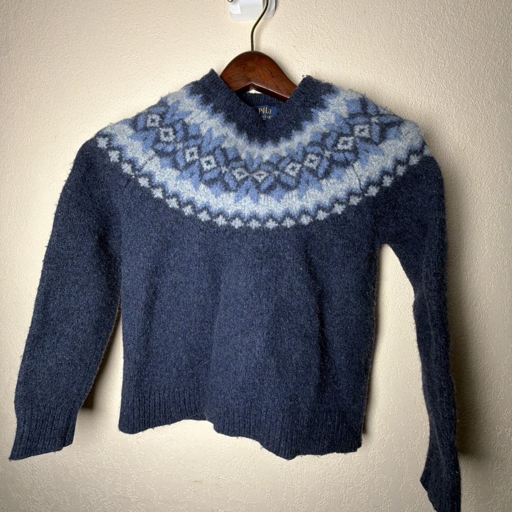 Polo Ralph Lauren Men Navy Patterned-Yoke Sweater Size S( see measurements)